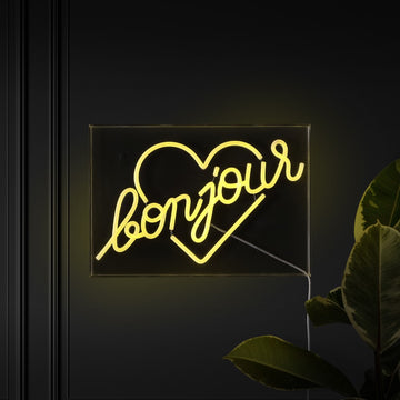 Bonjour Heart Contemporary Glam Acrylic Box USB Operated LED Neon Light - JONATHAN Y